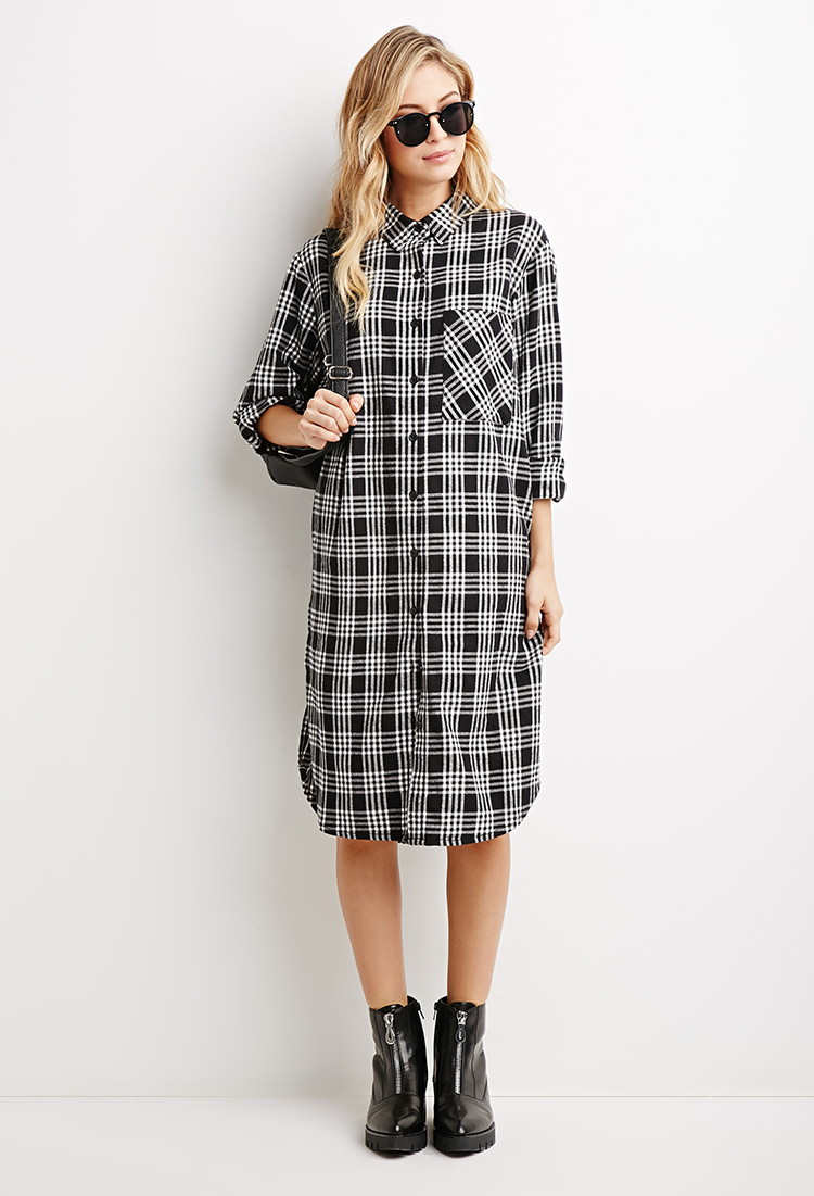 Download Forever 21 Plaid Flannel Shirt Dress in Black | Lyst