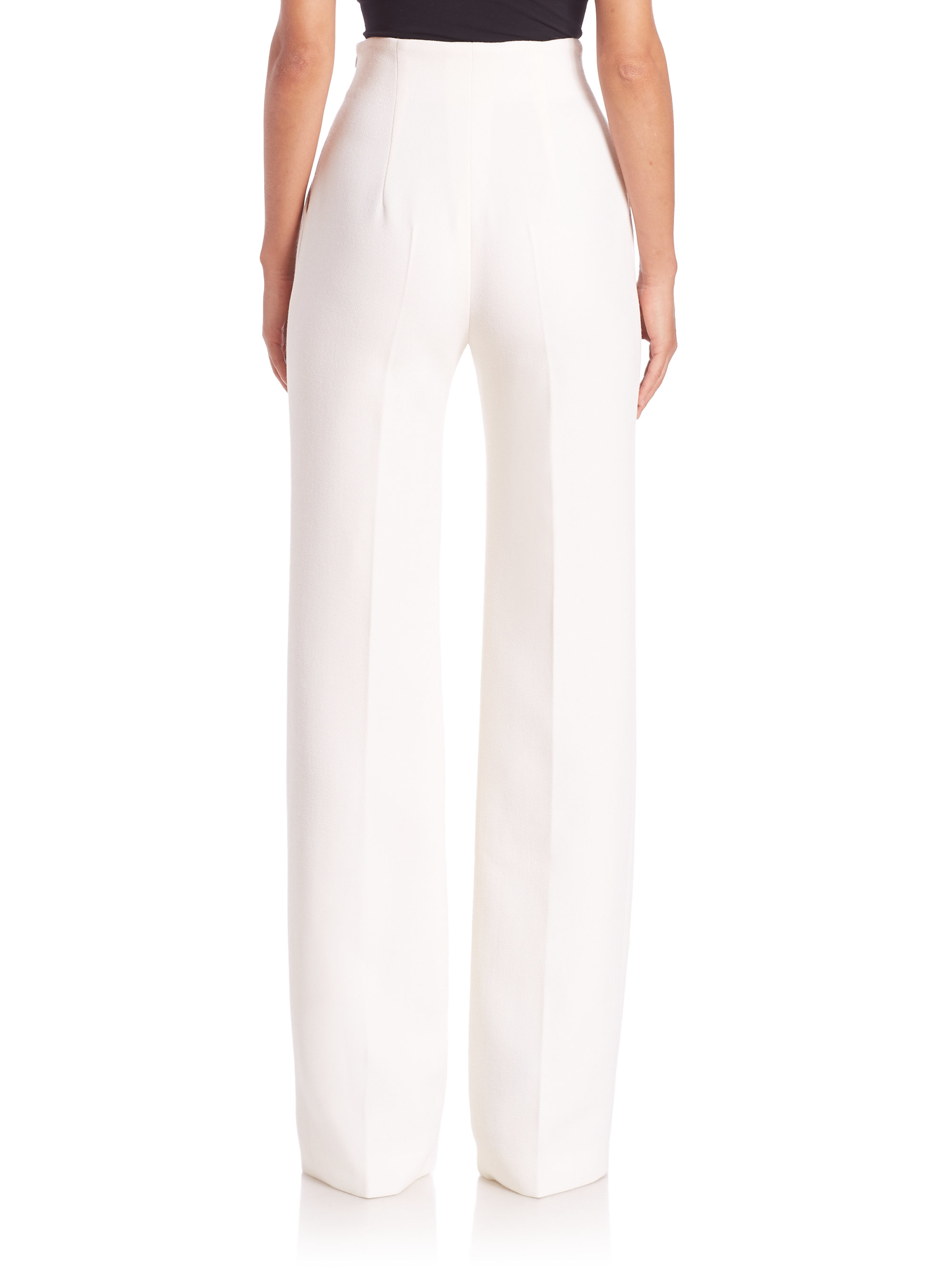 Escada High-waist Wide-leg Wool Pants in White | Lyst