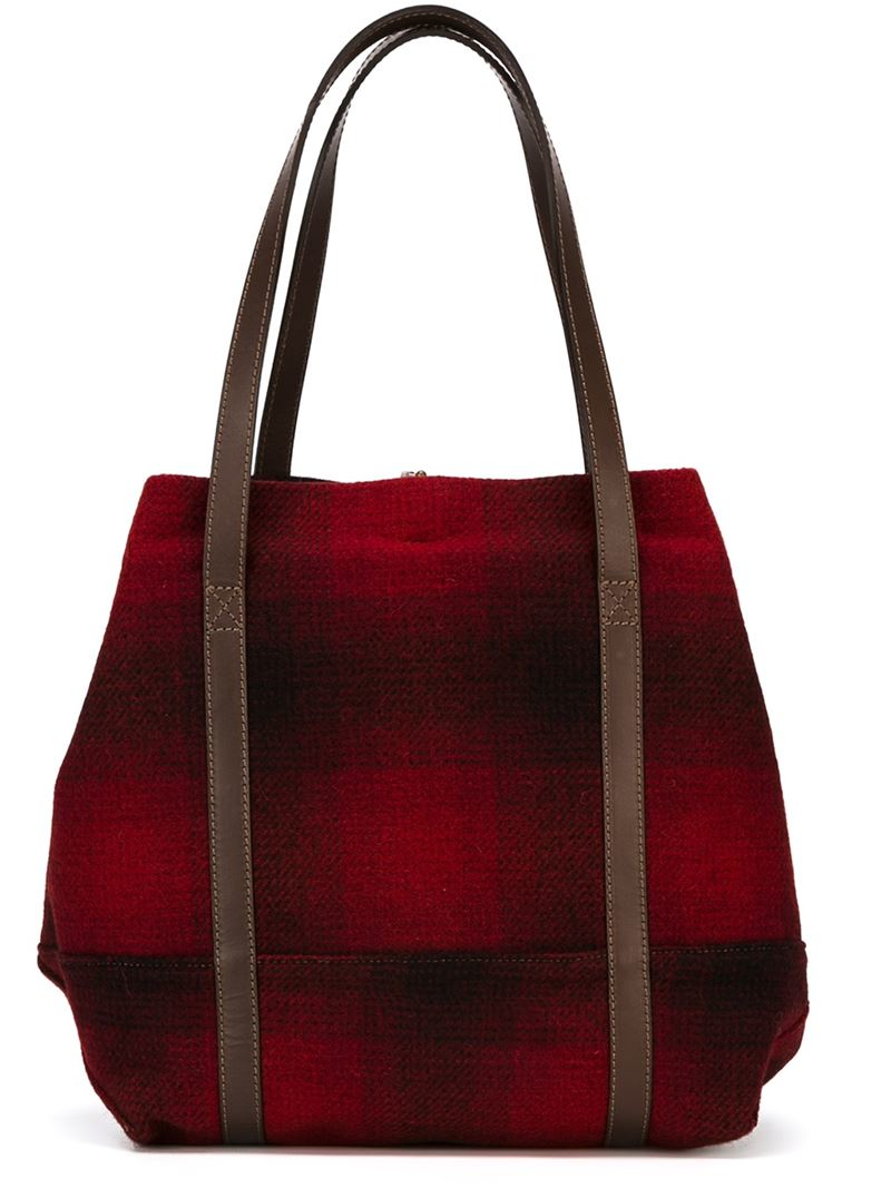 red plaid tote bag