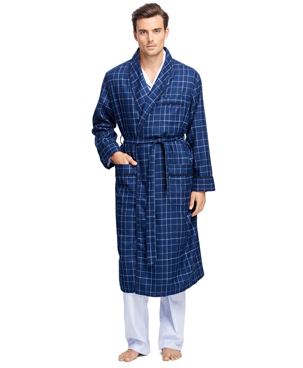 Lyst Brooks Brothers Glen Plaid Lambswool Robe in Blue for Men