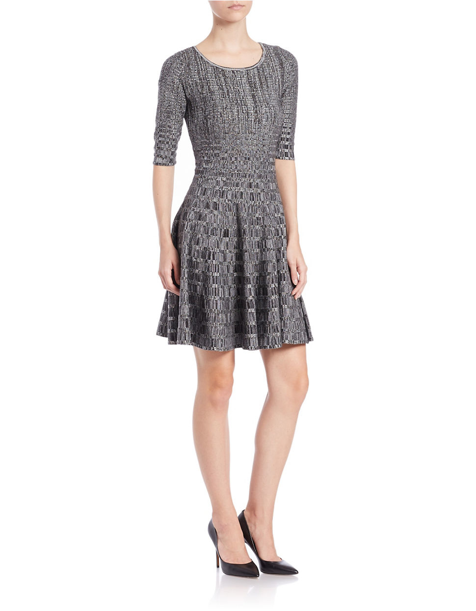 Ivanka trump Textured Fit-and-flare Dress in Black | Lyst