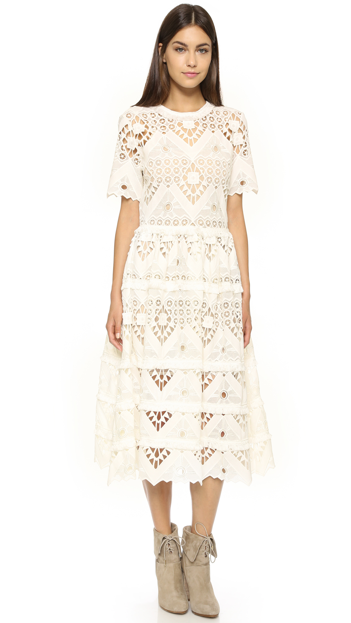 zigzag how crochet in White Midi Crochet  Dress Benati Alexis Lyst