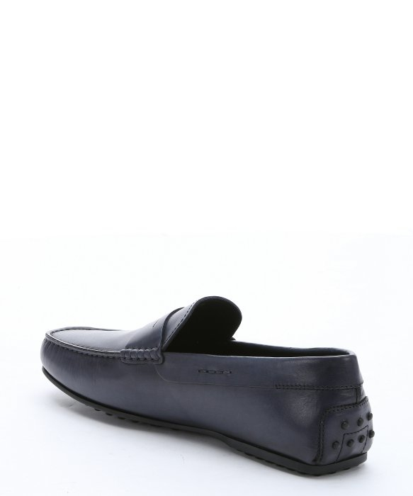 tods blue leather loafers