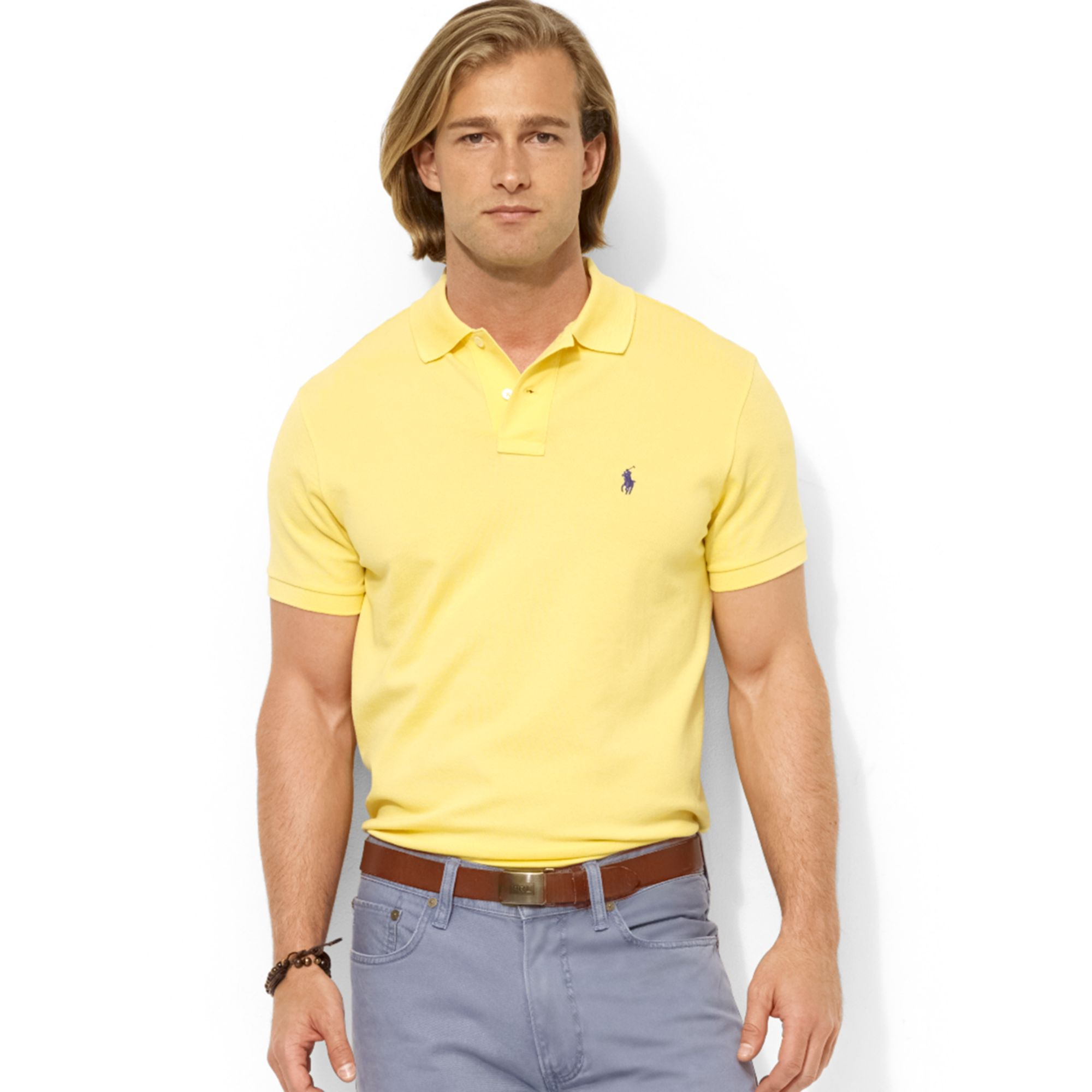 Ralph lauren Polo Customfit Stretchmesh Polo Shirt in Yellow for Men | Lyst