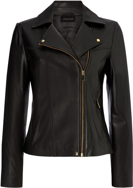 Jaeger Leather Biker Jacket in Black | Lyst