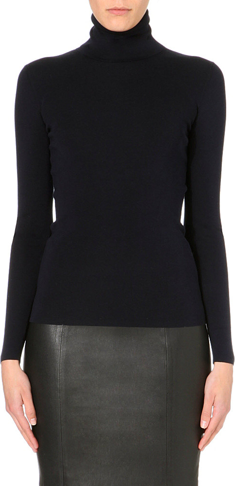 black silk turtleneck blouse