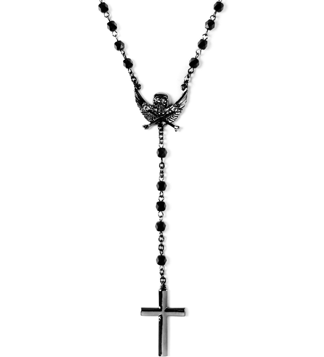 Black scale Gunmetal Cross Rosary Necklace in Silver for Men (gunmetal ...