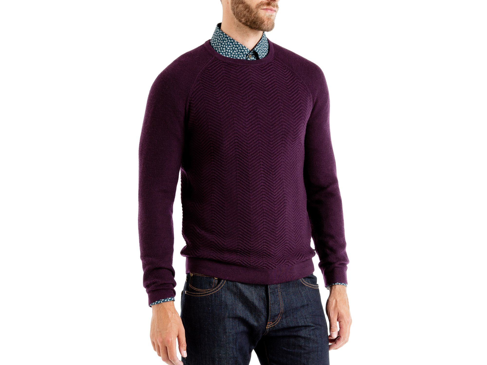 Ted baker Firsty Textured Wool Sweater in Purple for Men | Lyst