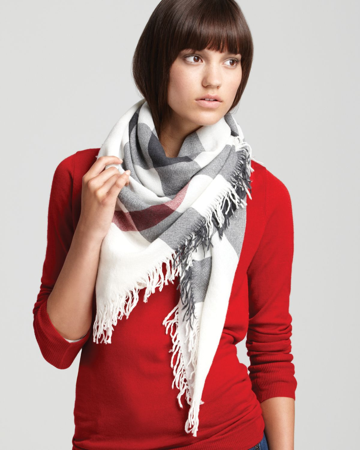 Lyst - Burberry Color Check Wool Scarf in White