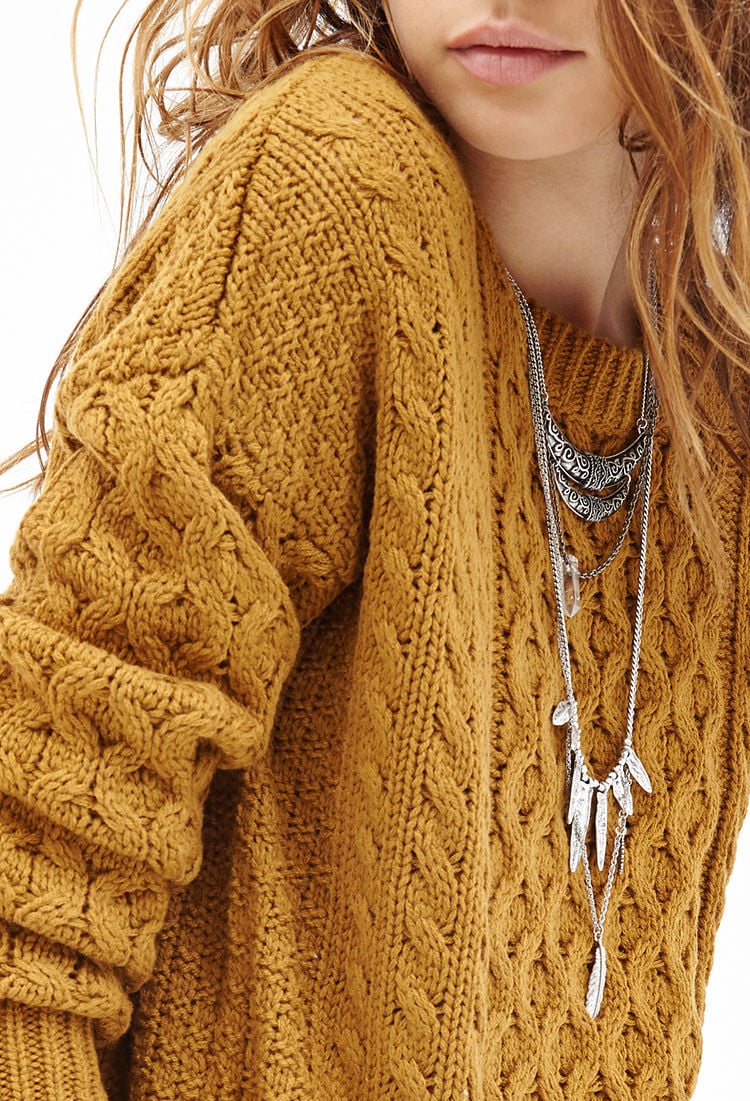 Forever 21 Cable Knit Sweater in Yellow | Lyst