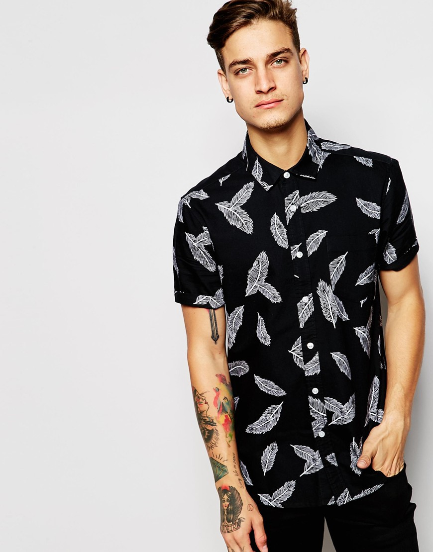 Download Lyst - Asos Shirt In Feather Print With Short Sleeves in ...