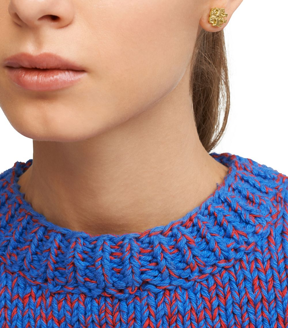 Lyst Tory Burch Small T Logo Stud Earring In Metallic Gallery Women S Logo Earrings