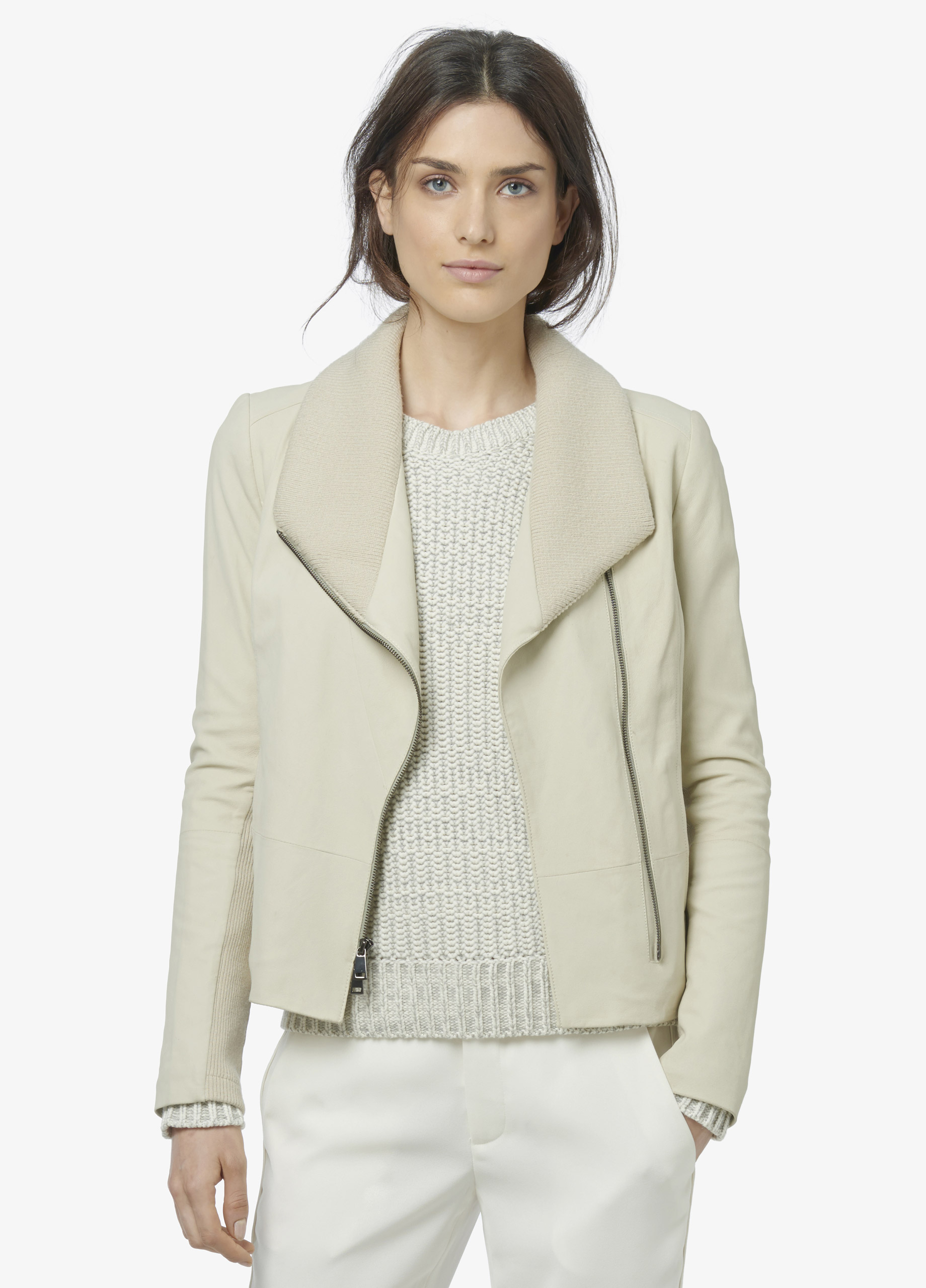 Vince Rib Collar Leather Scuba Jacket In White Lyst Gallery