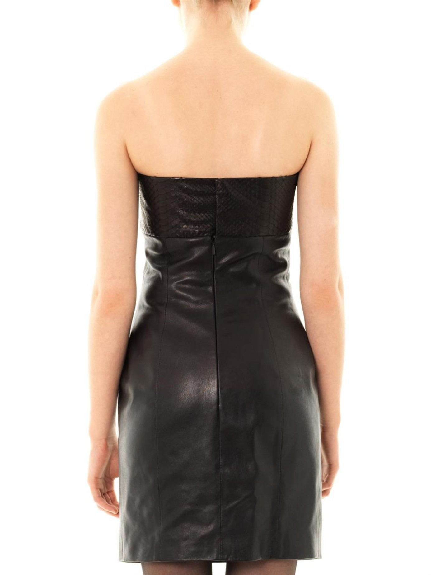 Saint laurent Strapless Leather and Python Dress in Black Lyst