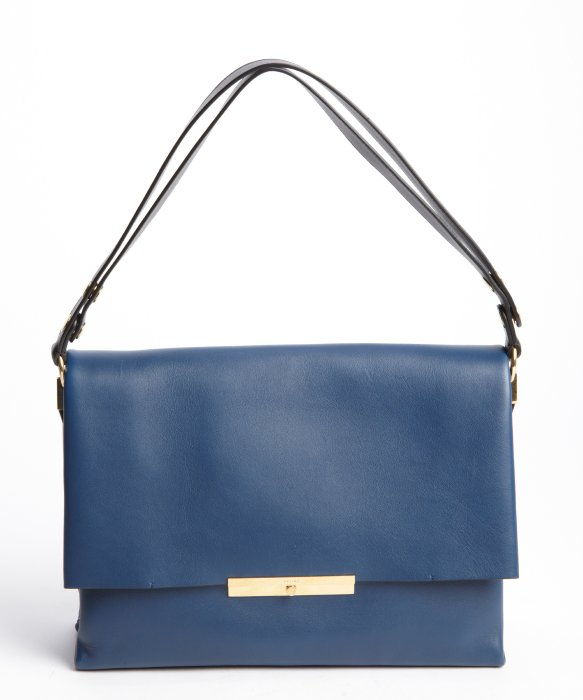 Celine Navy Leather Gold Accent Shoulder Bag in Blue (navy) | Lyst