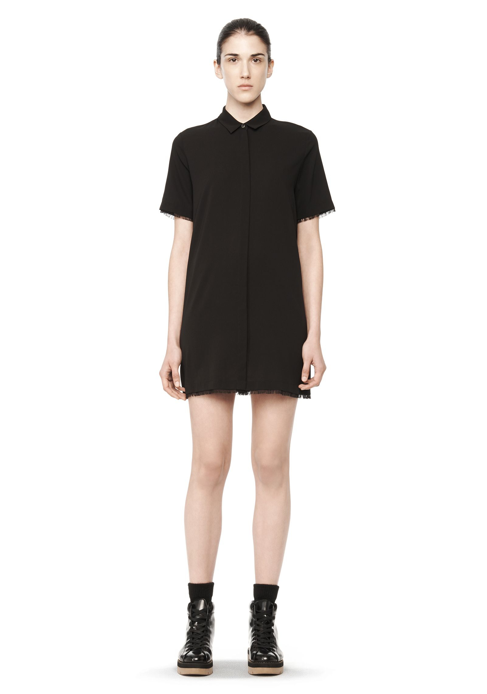 Lyst - T By Alexander Wang Silk Collared Shirt Dress in Black