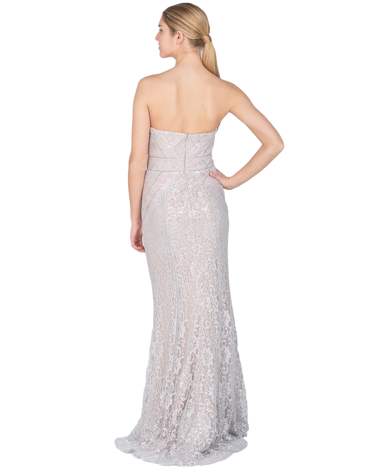 badgley mischka metallic lace gown