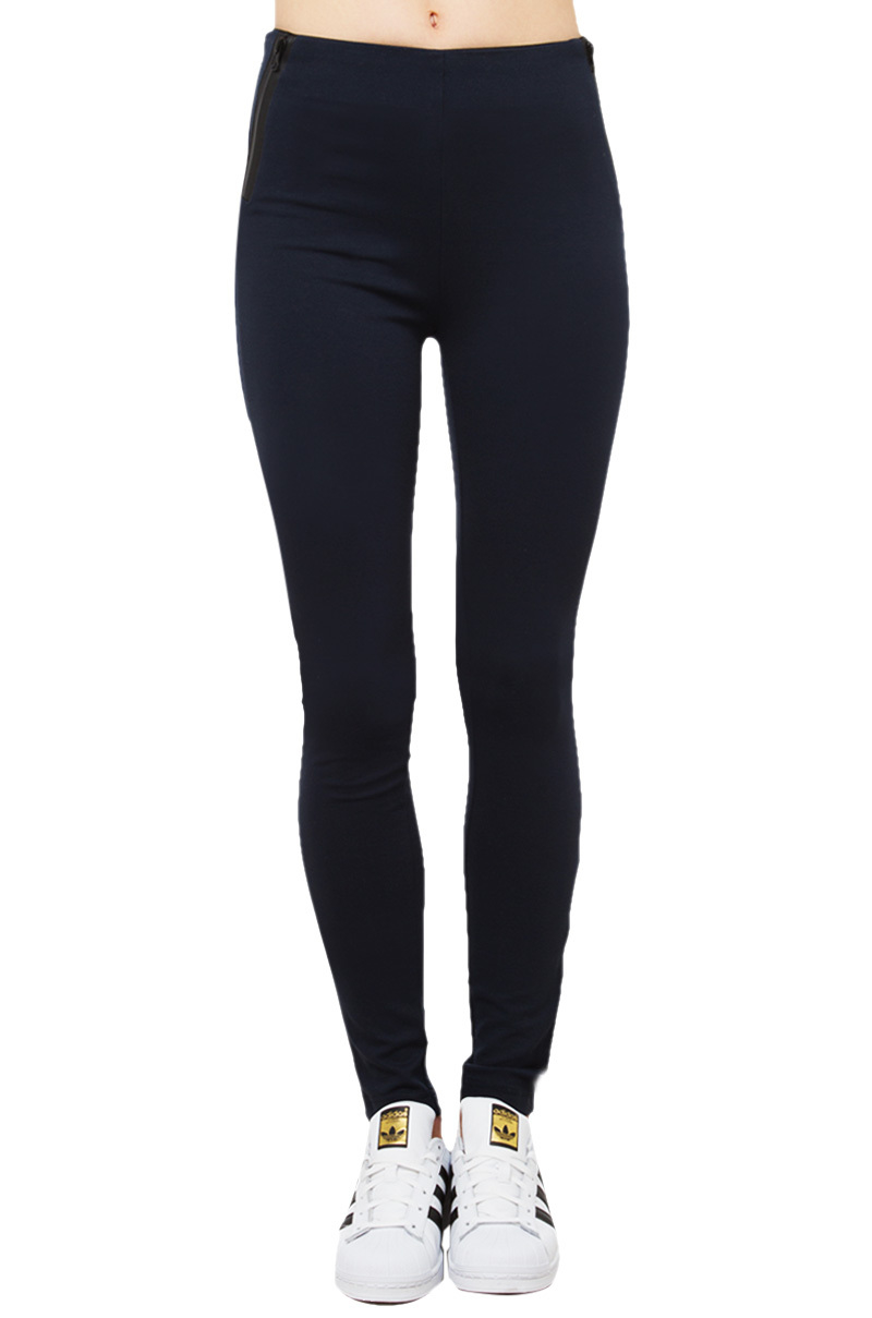 Navy Blue Zip Closure Leggings