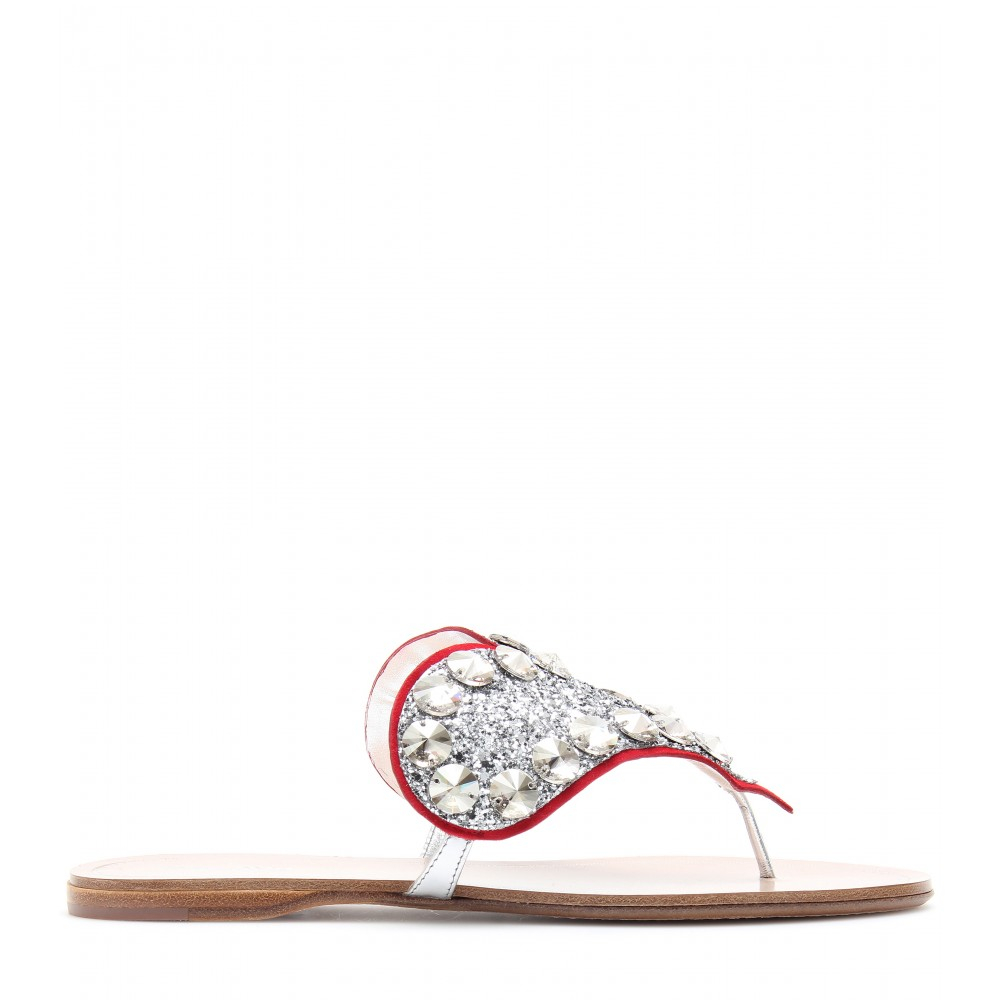 Lyst - Miu miu Leather Sandals with Embellished Heart in Metallic