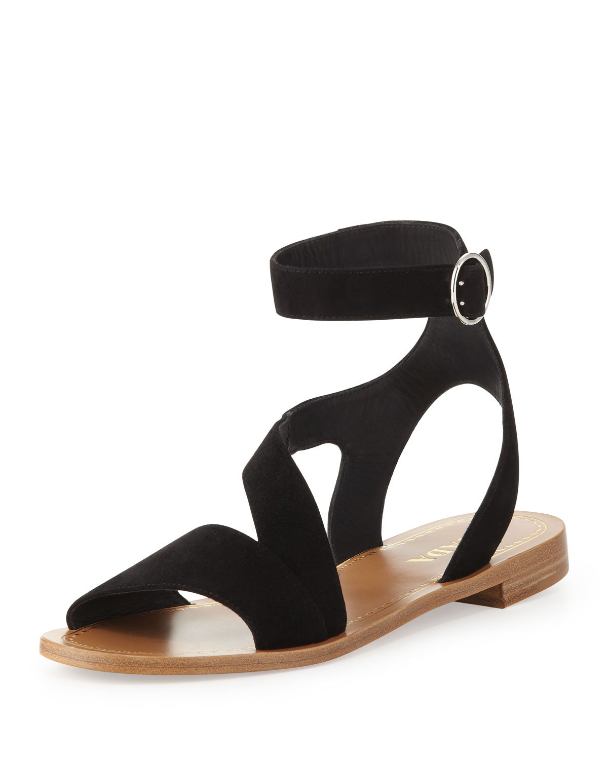 Prada Suede Ankle-Wrap Sandal in Black | Lyst
