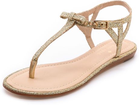 Kate Spade Andrea Metallic Flat Sandals Gold in Gold | Lyst