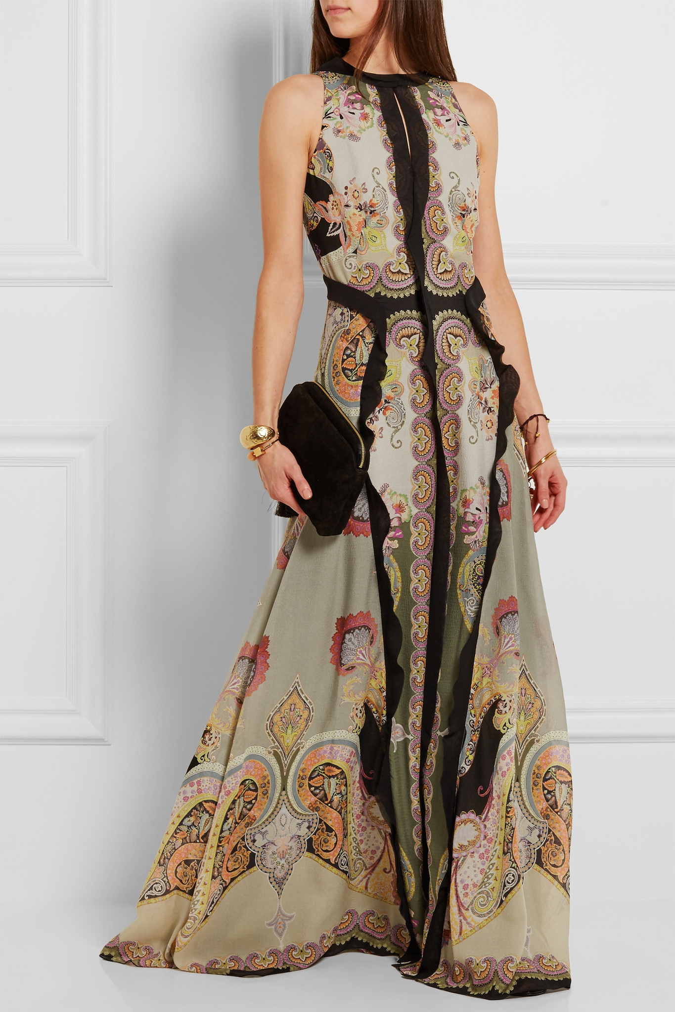 Lyst - Etro Printed Slub Silk-crepe Maxi Dress