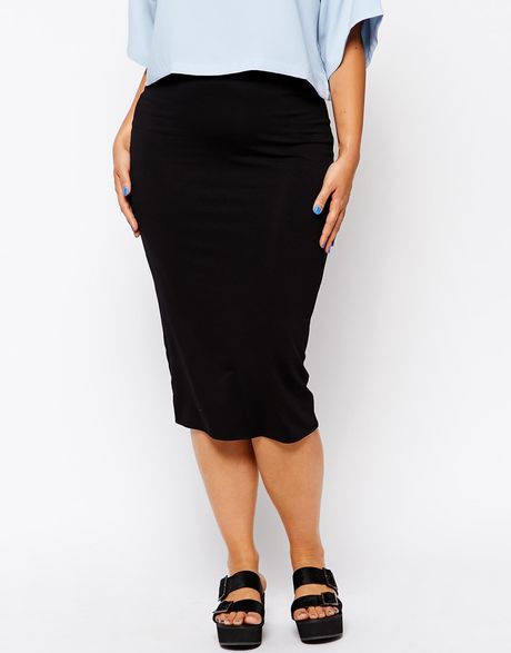 Asos Curve Double Layer Pencil Skirt in Black | Lyst