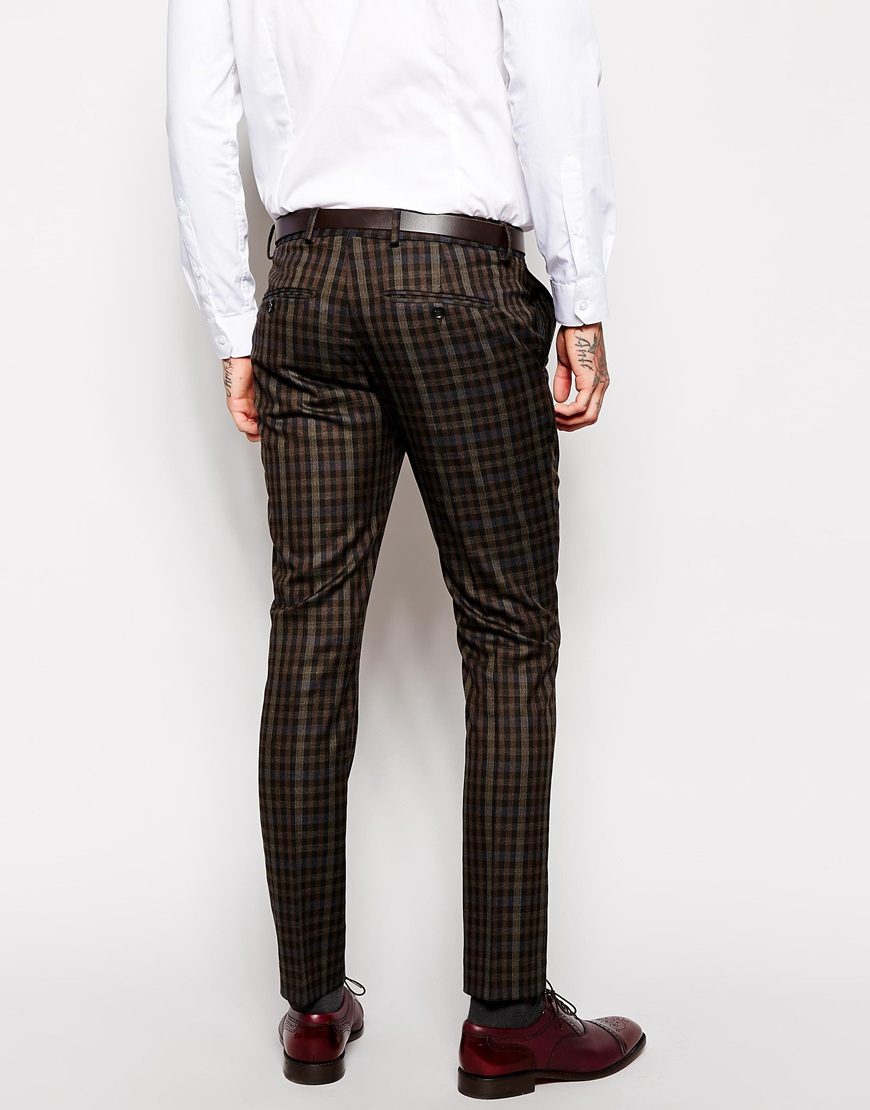 Lyst - Selected Selected Check Suit Trousers In Skinny Fit in Brown for Men