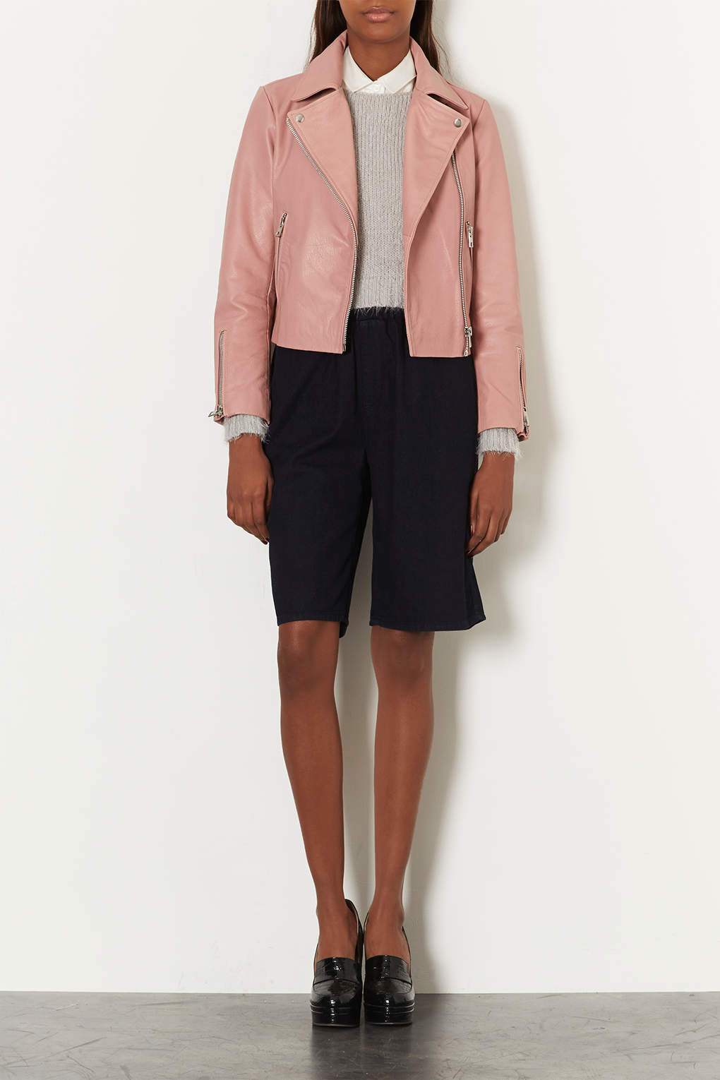 Topshop Boxy Leather Biker Jacket in Pink | Lyst