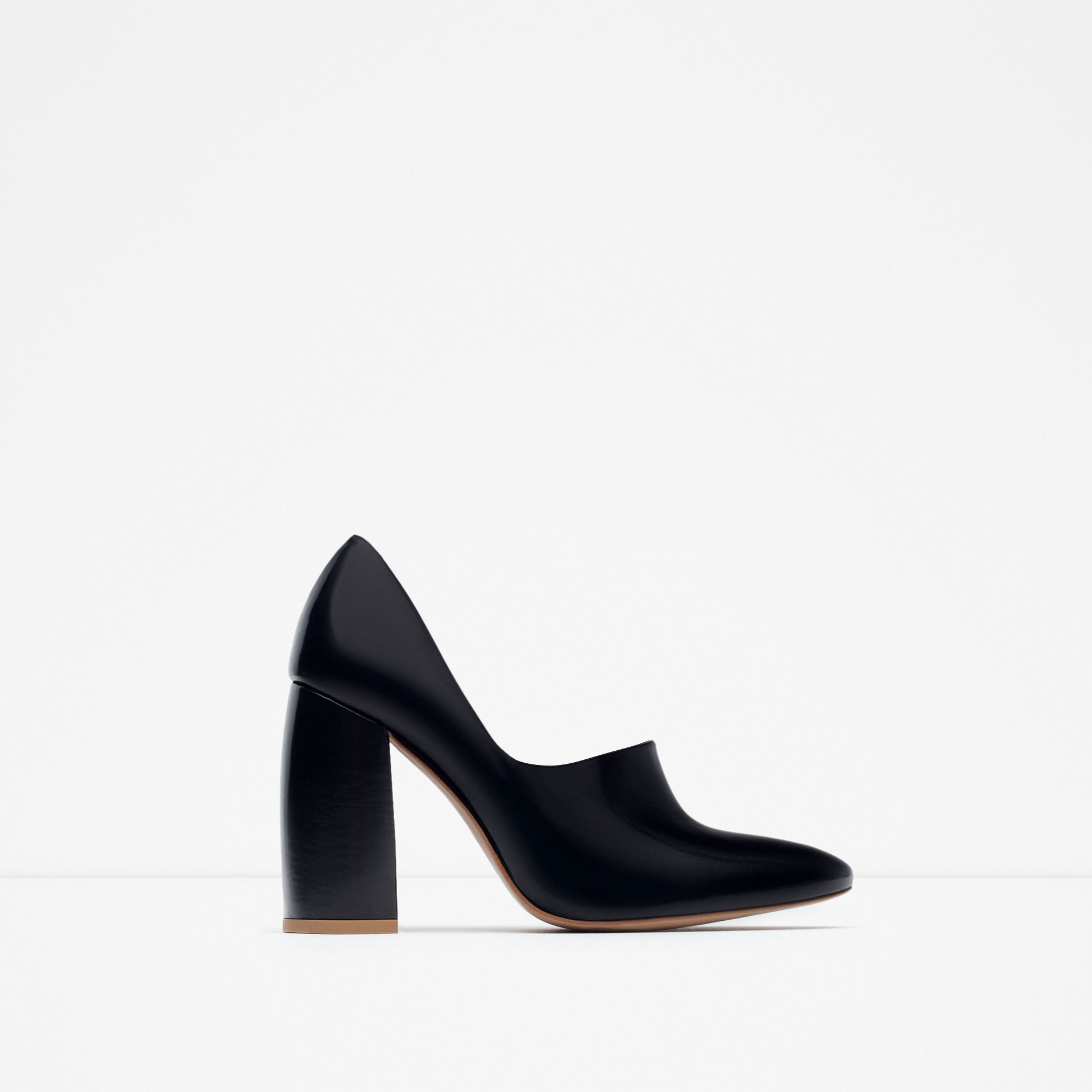 Zara Block Heel Leather Shoes in Black | Lyst