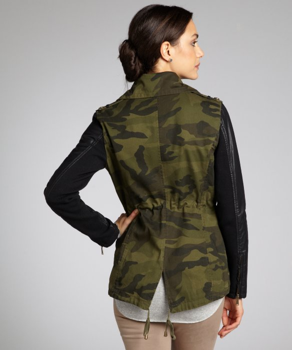 Jacket With Leather Sleeves Women S Best 2017 Bcbgeneration Olive Ouflage Faux Leather Sleeved Drawstring