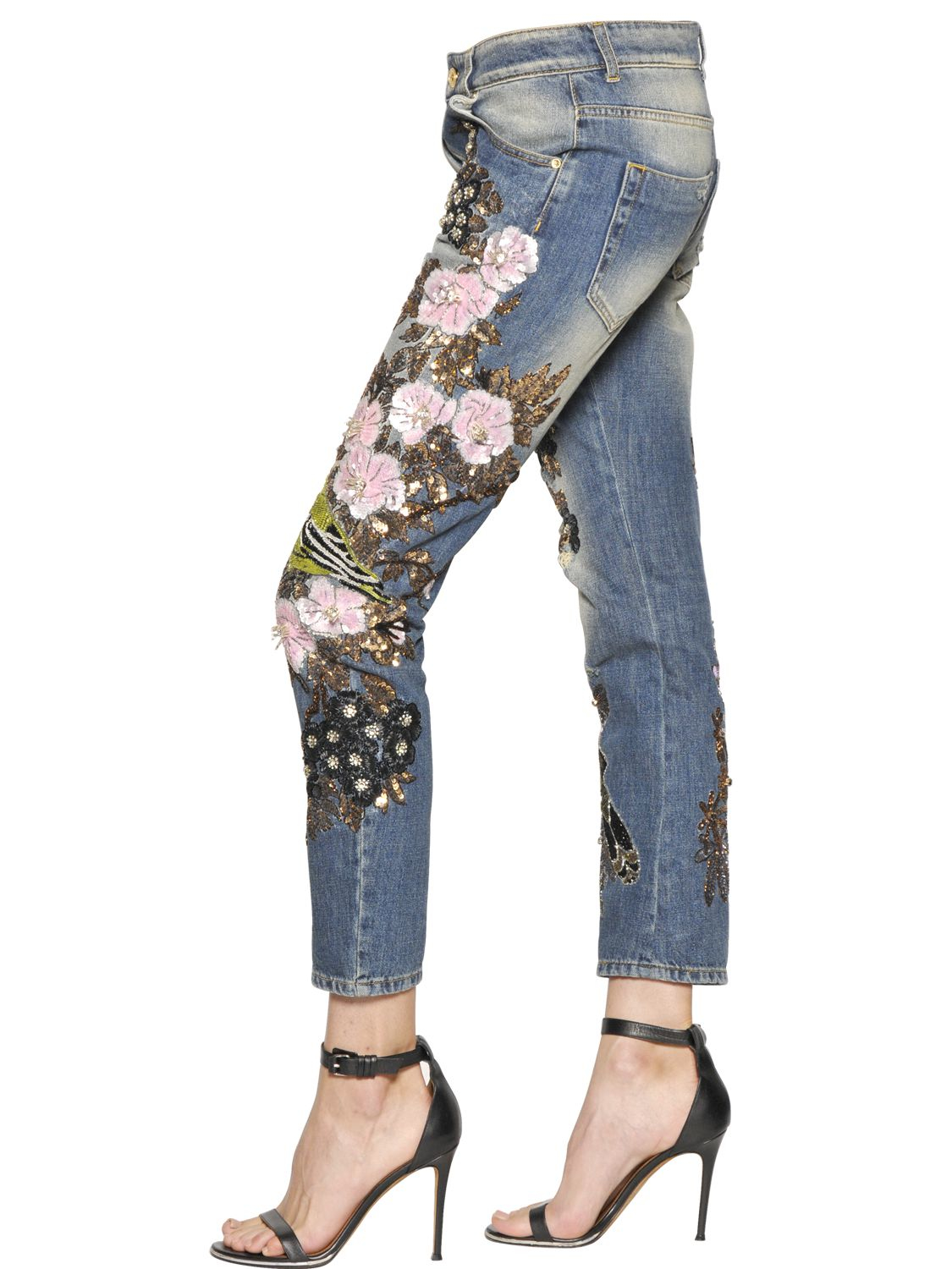 Lyst - Amen Couture Embellished Cotton Denim Jeans in Blue