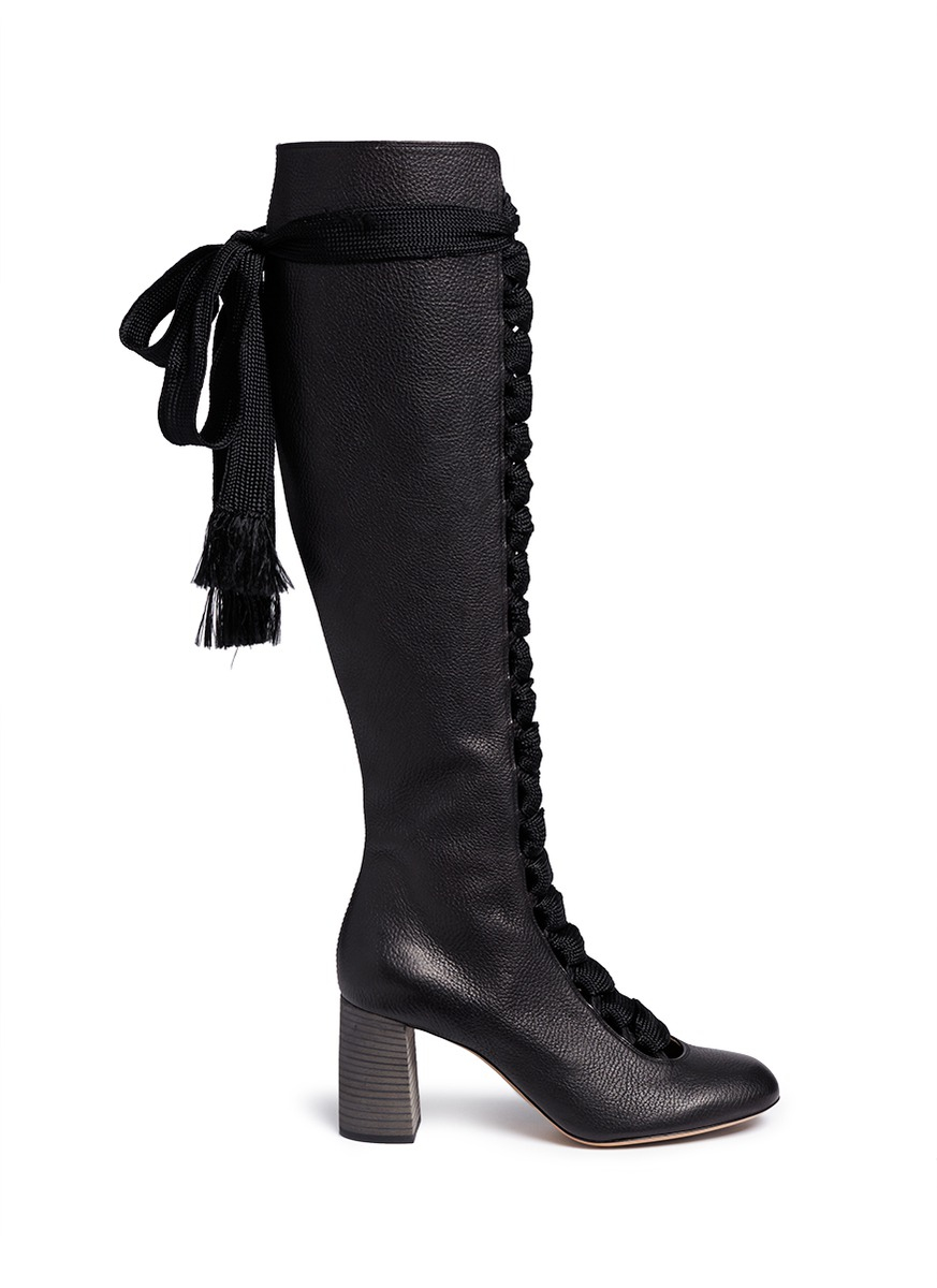 Lyst Chloé Lace Up Knee High Leather Boots In Black 0895