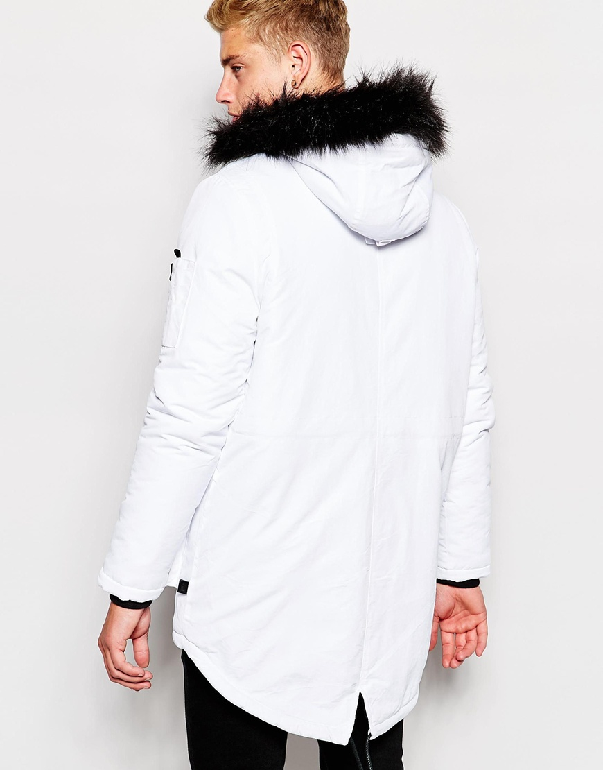Lyst - Bellfield Exclusive Parka With Faux Fur Hood in White for Men
