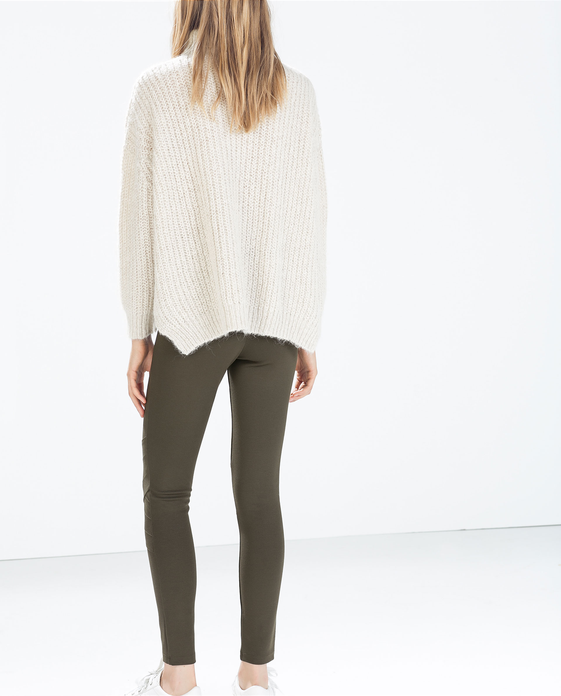 Zara Leggings With Zips And Topstiching At Knees in Green (Khaki) | Lyst