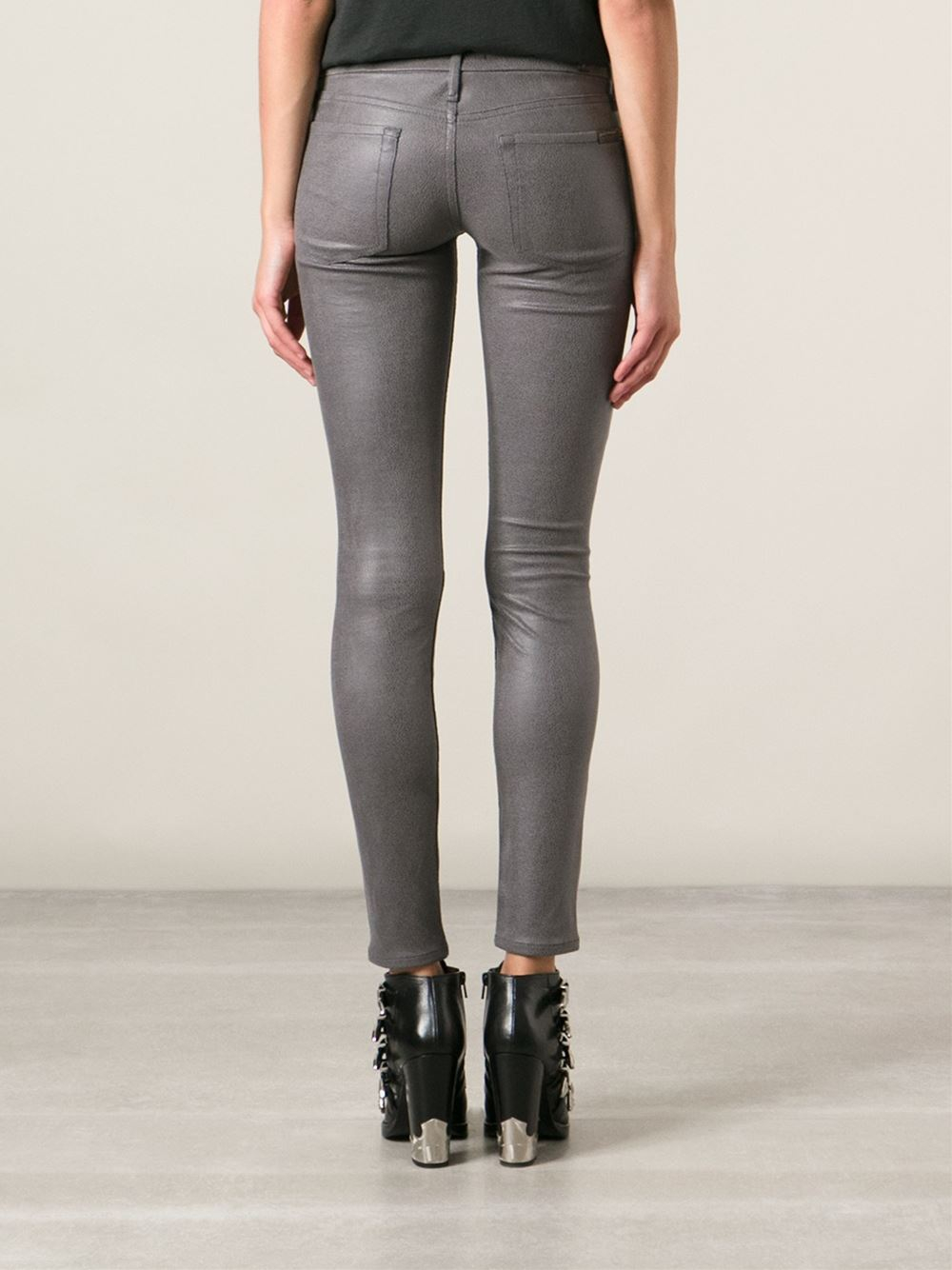 Lyst - 7 For All Mankind Coated Skinny Jeans in Gray