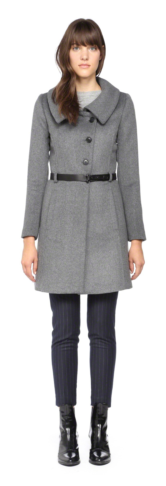 Soia & Kyo Autry-F4 Classic Grey Wool Coat With Belt in Gray (grey) | Lyst