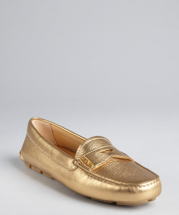 prada gold loafers
