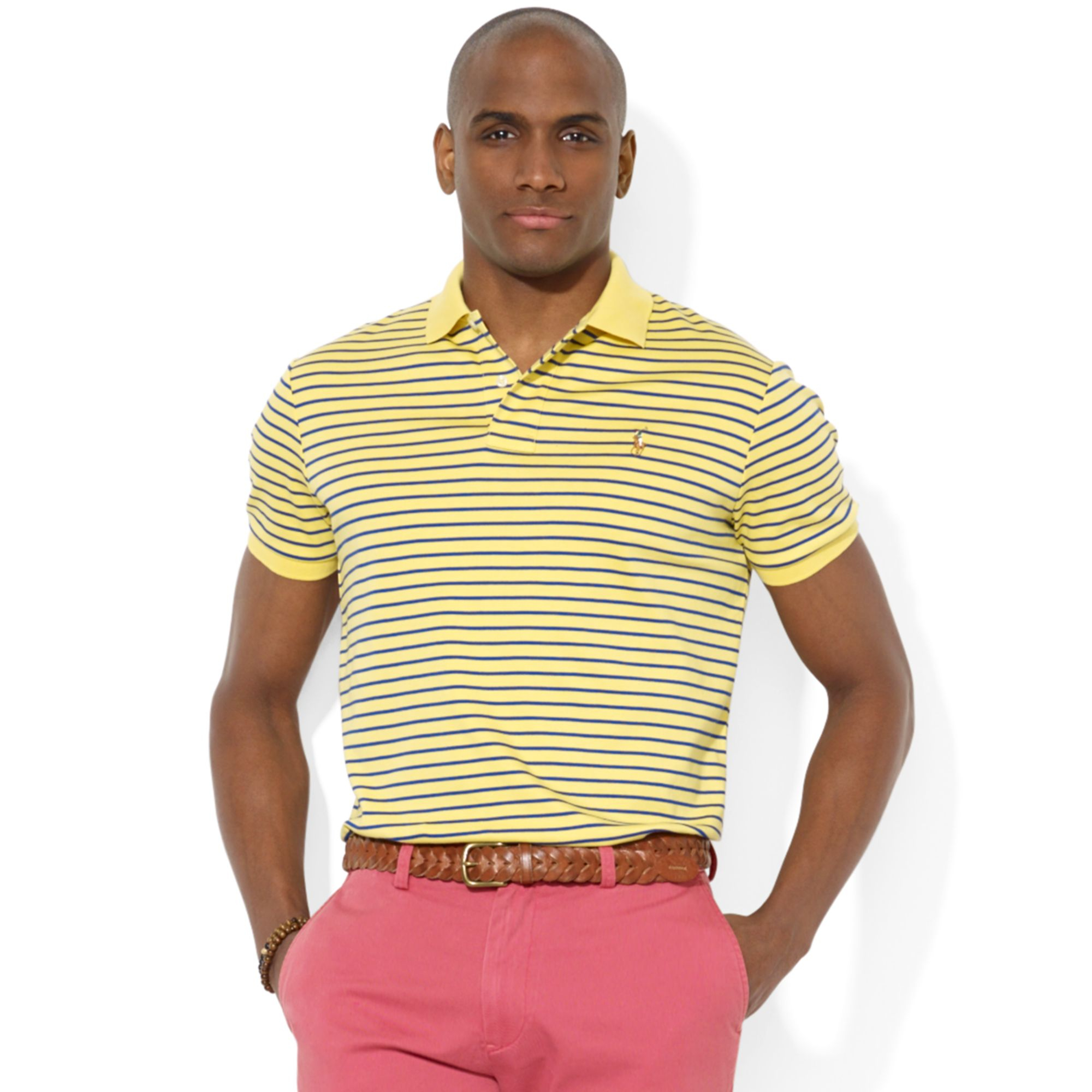 Polo Ralph Lauren Polo Striped Pima Softtouch Polo Shirt in Yellow for ...