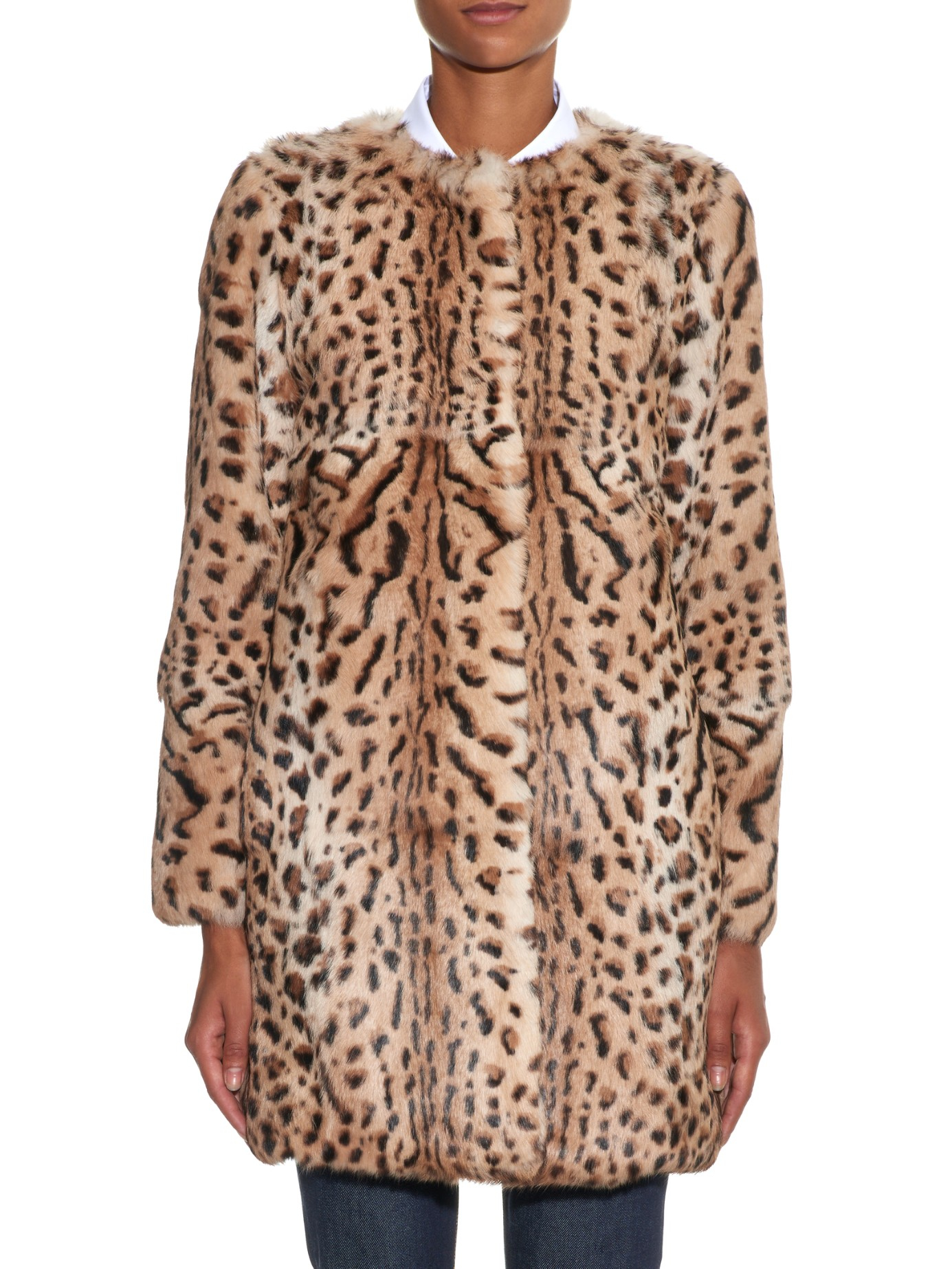 A.p.c. Leopard-print Rabbit Fur Coat in Brown | Lyst