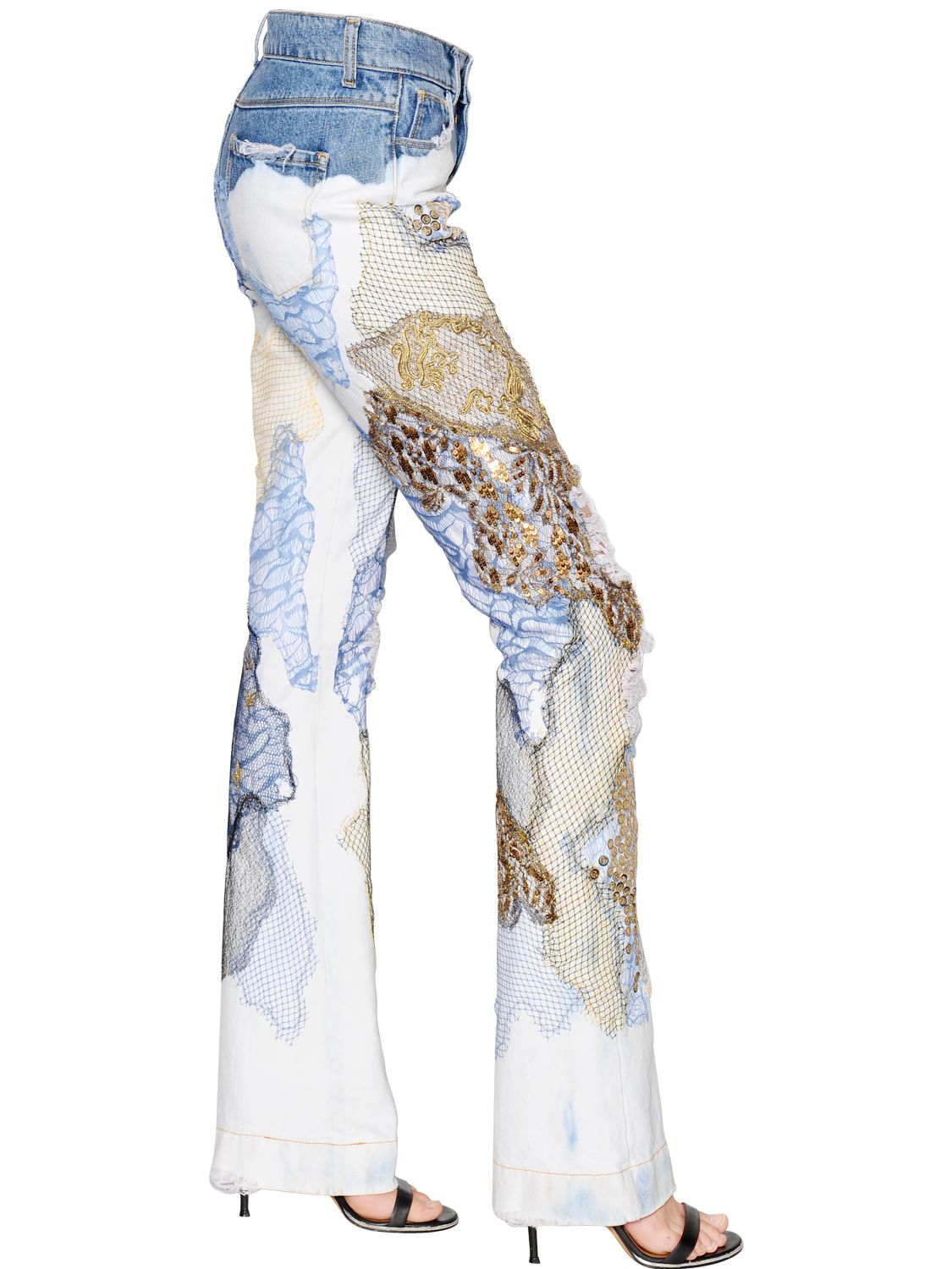 Lyst - Amen Embellished Bleached Cotton Denim Jeans