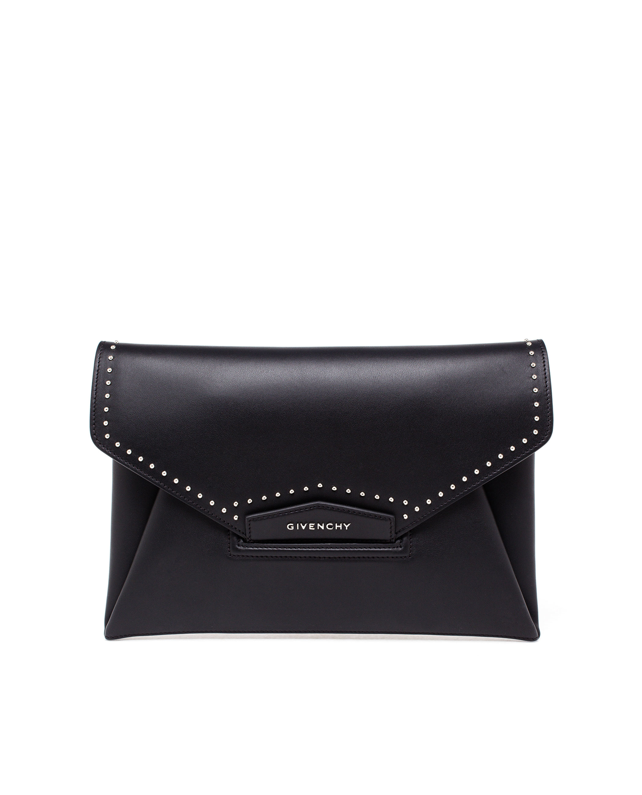 black patent leather envelope clutch