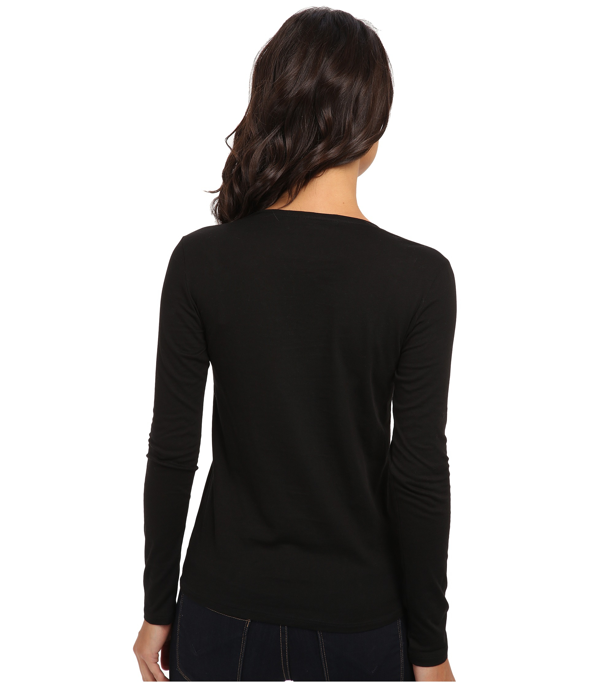 Lacoste Long Sleeve Cotton V-Neck T-Shirt in Black | Lyst