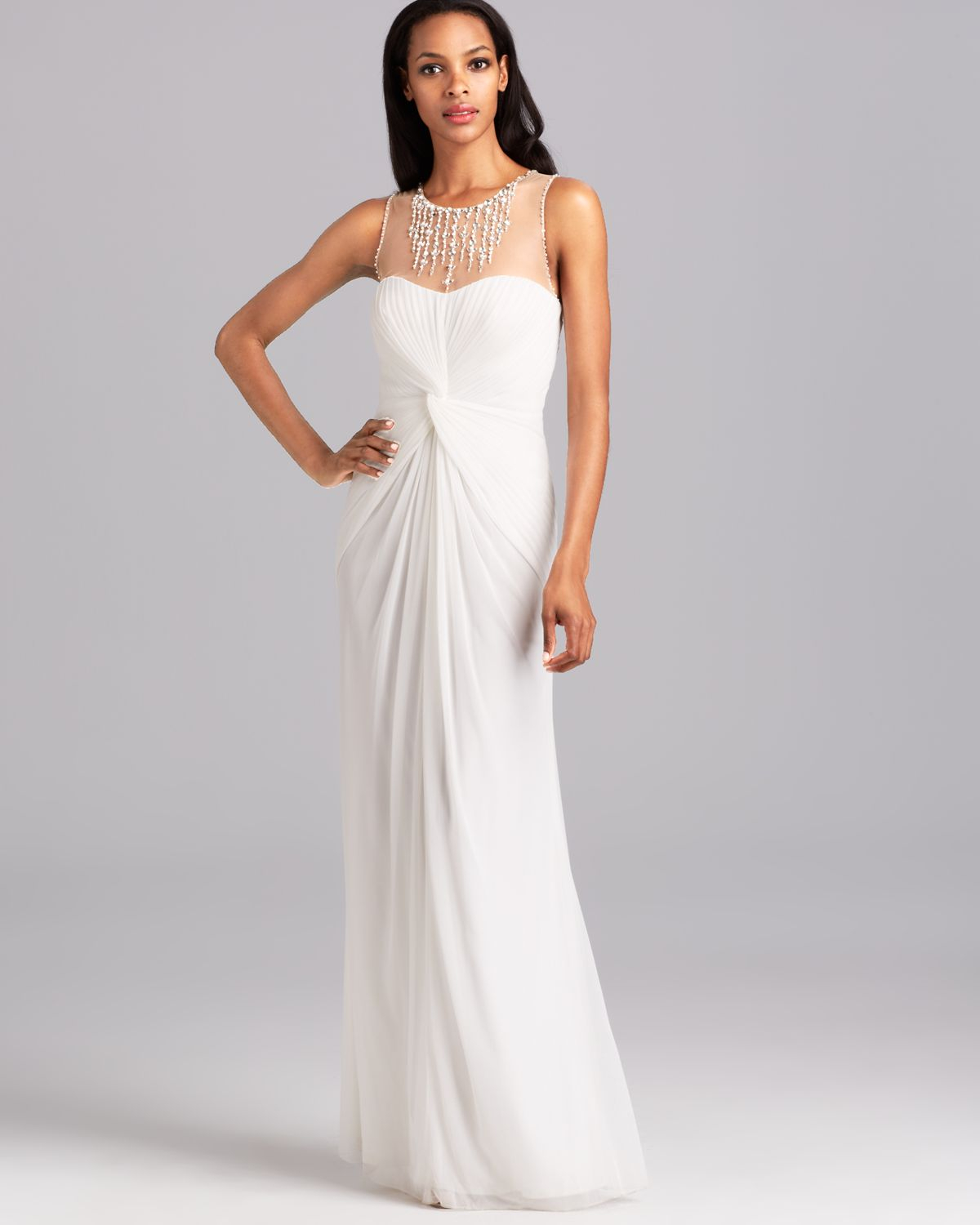 Lyst - Adrianna Papell Sleeveless Necklace Gown in Natural