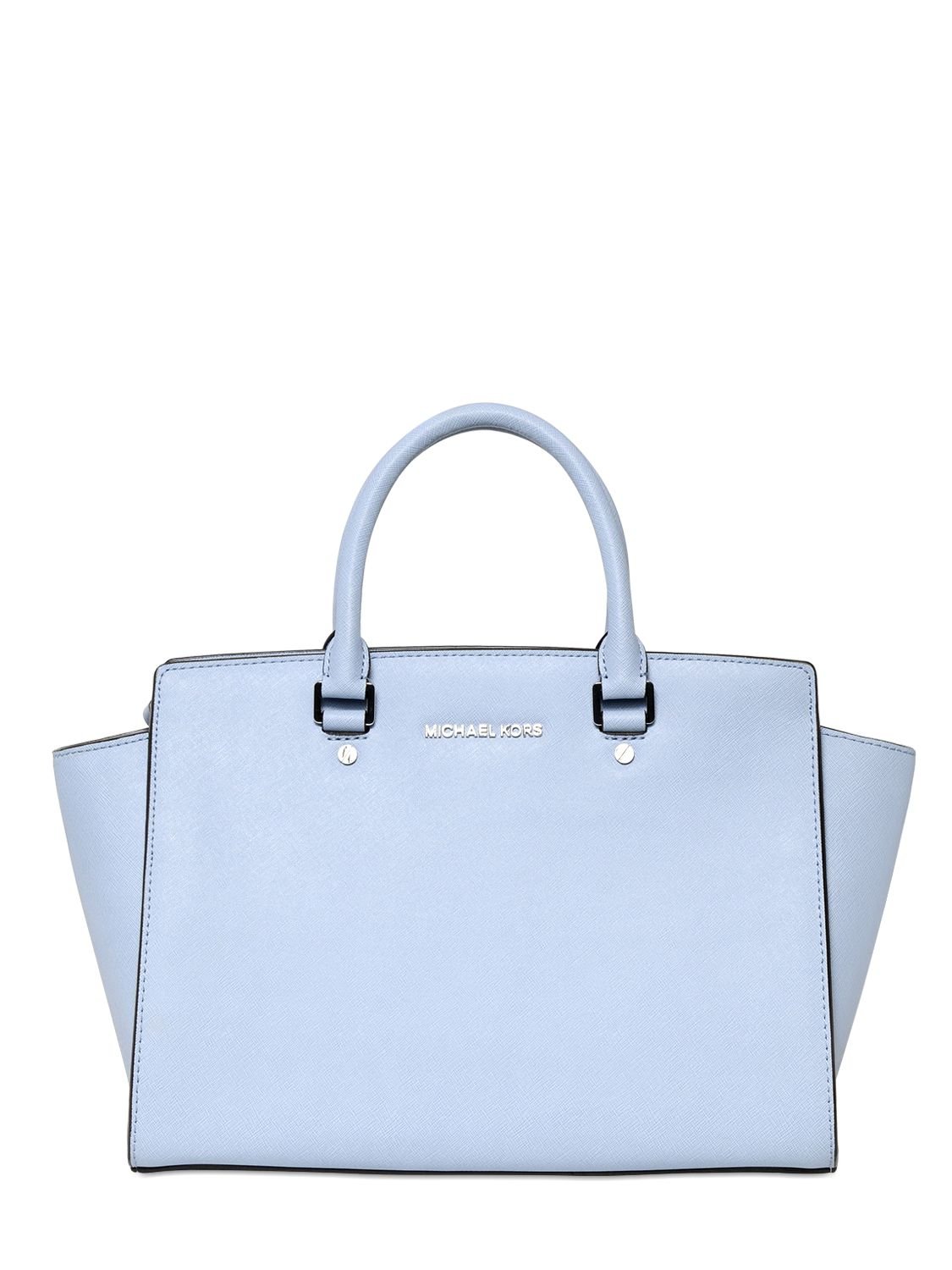 Michael michael kors Selma Saffiano Leather Top Handle in Blue (LIGHT ...