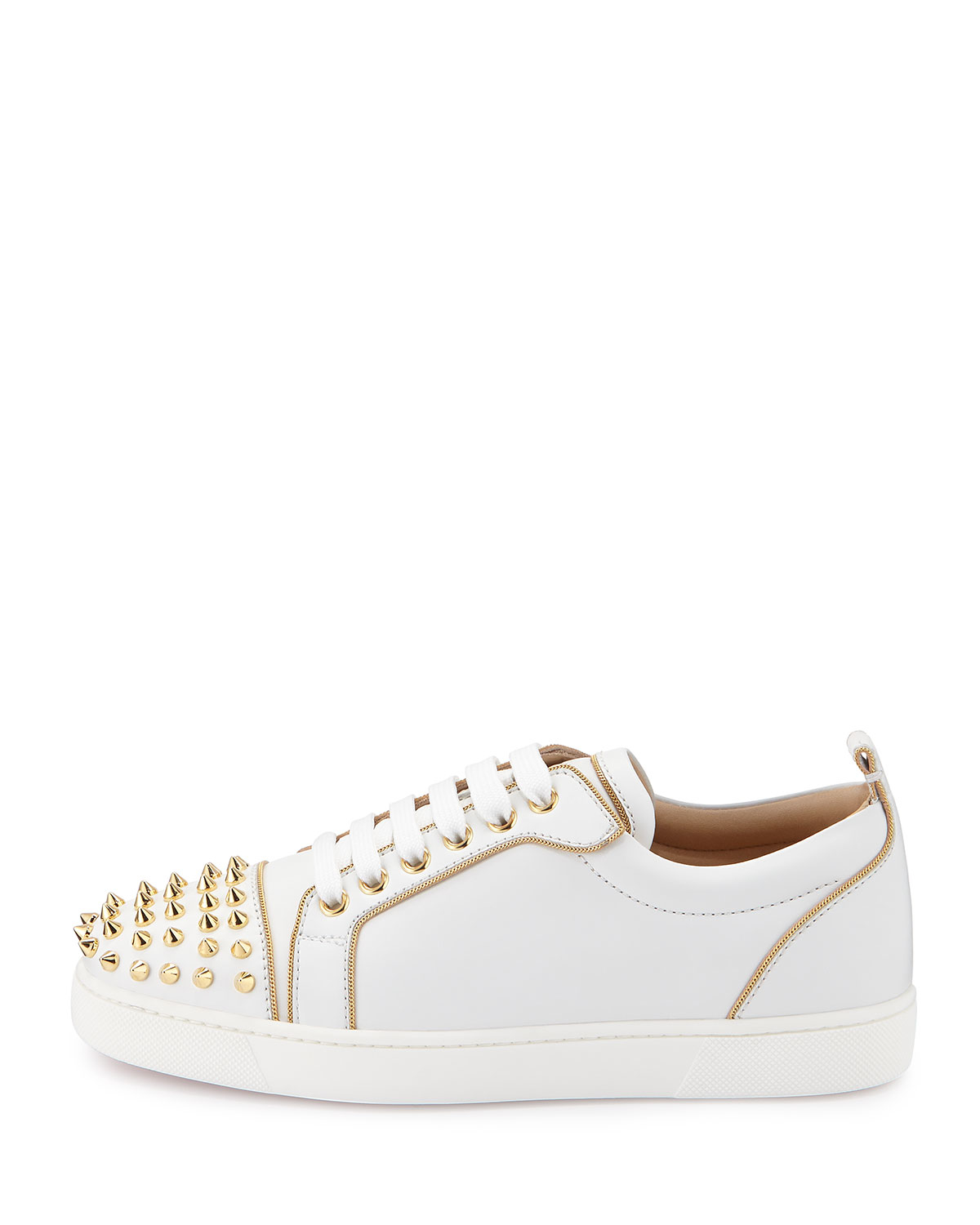 Christian louboutin Rush Spiked Leather Low-Top Sneaker in White | Lyst