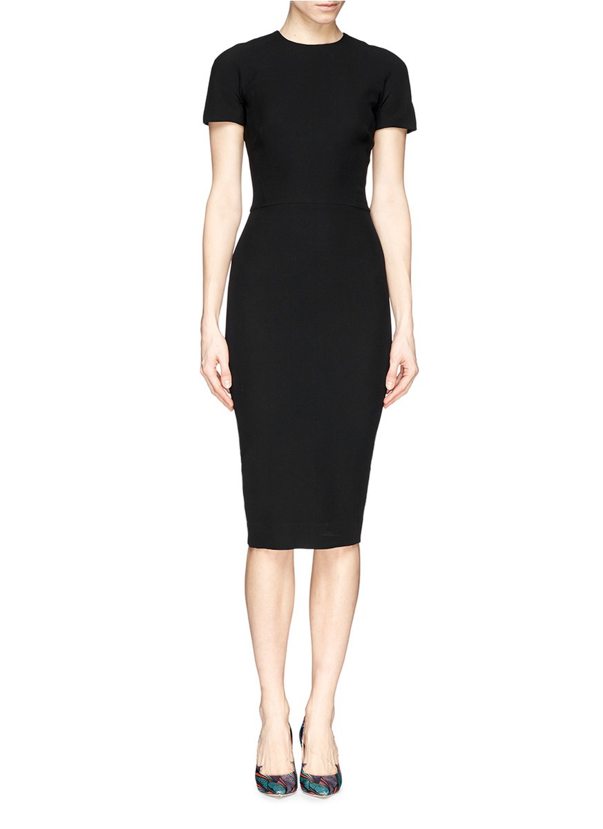 Lyst - Victoria Beckham Belted Double Crepe Pencil Dress in Black