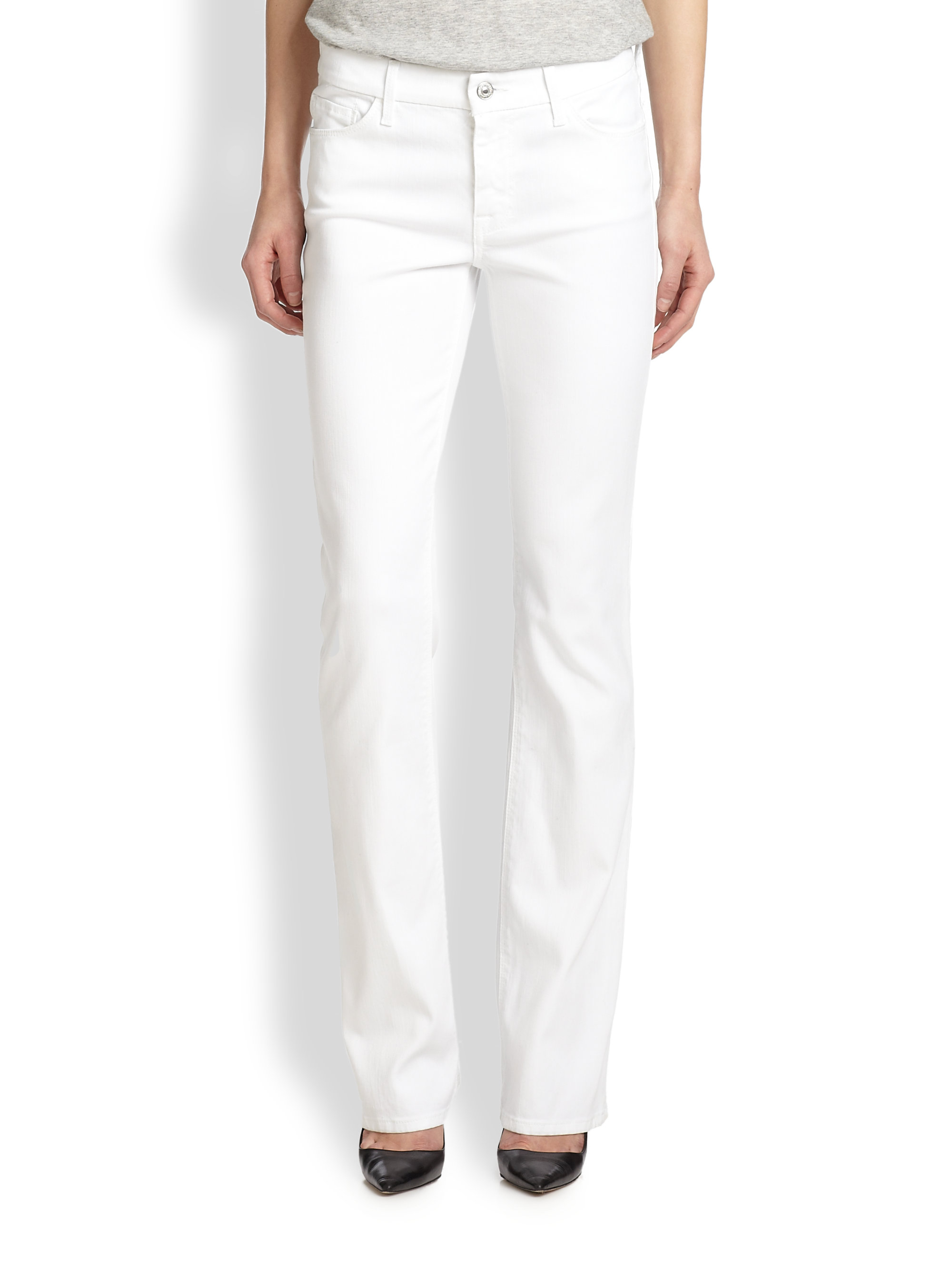 white bootcut trousers