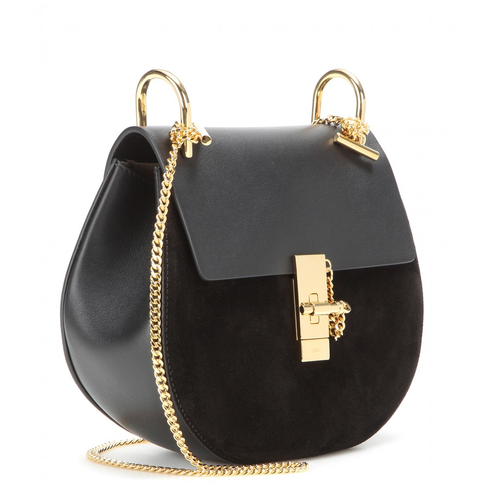 Chlo Drew Leather and Suede Shoulder Bag in Black | Lyst