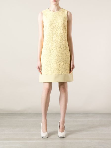 Dolce & Gabbana Sleeveless Floral Lace Dress in Yellow (yellow & orange ...